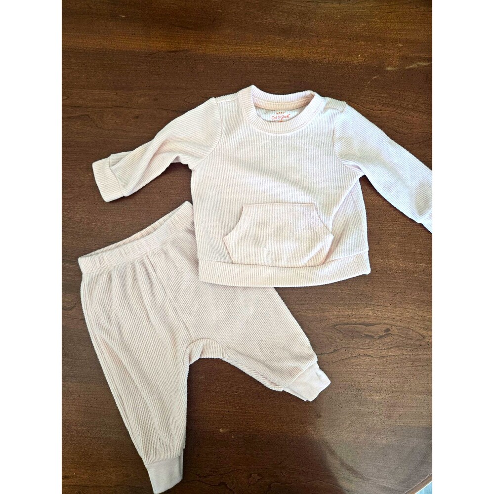 Cat & Jack 3-6 Month 2 Pc Waffle Knit Sweatshirt & Pants Set Soft Pink
